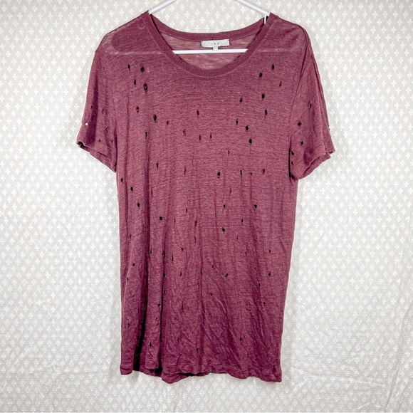 IRO Maroon Clay Linen Distressed Short Sleeve Tee - Picture 2 of 6